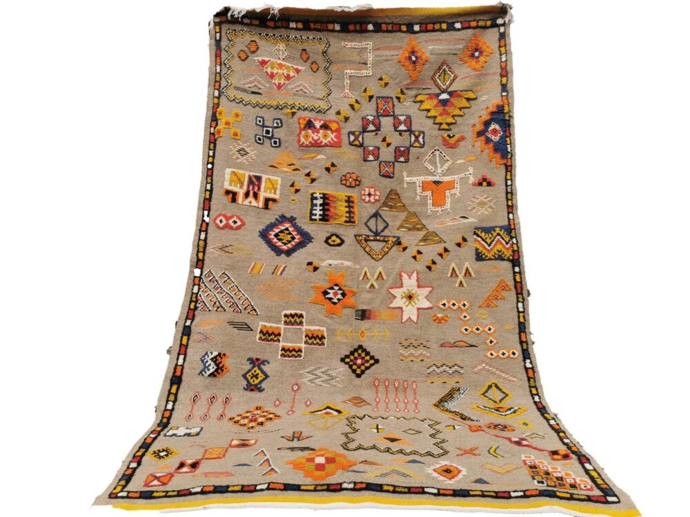 R222Handmade Colourful Moroccan Berber Rug. Camel Wool Carpet- 8.3x4.5 ft 255x140cm