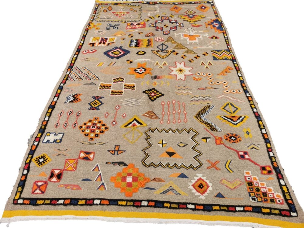 R222Handmade Colourful Moroccan Berber Rug. Camel Wool Carpet- 8.3x4.5 ft 255x140cm - Image 2