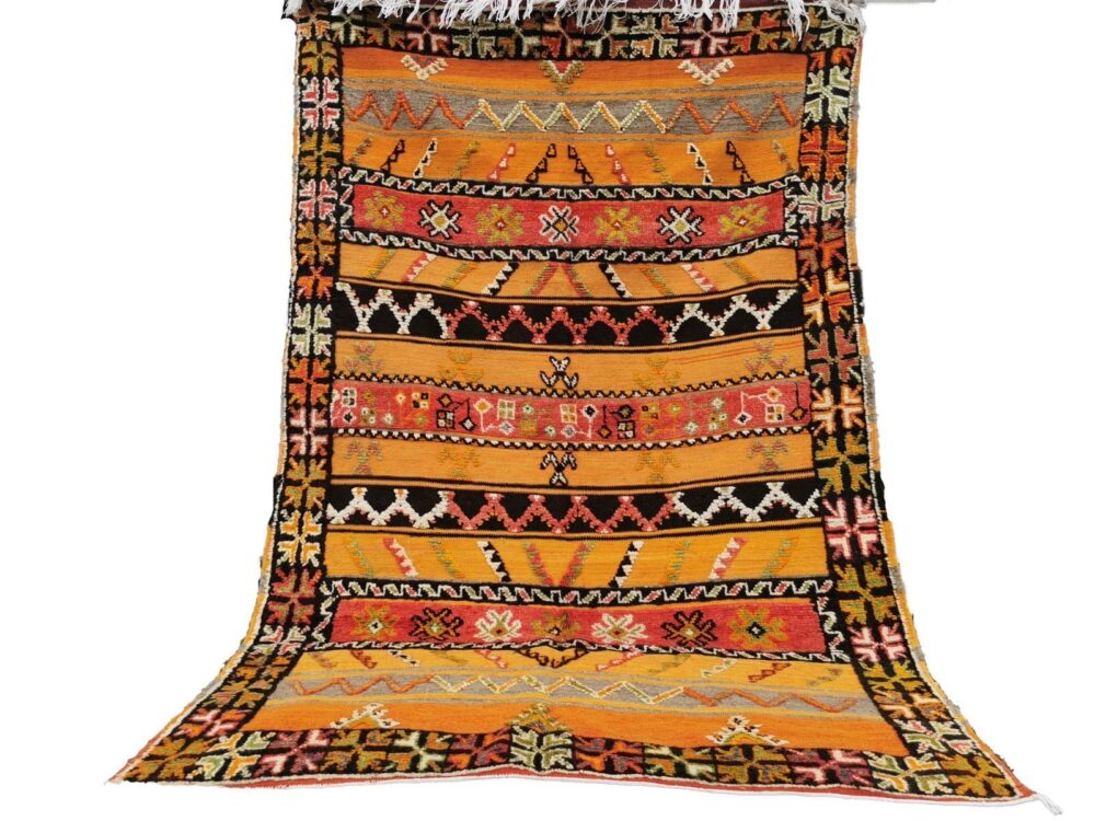 R223- Handmade Colourful Moroccan Berber Rug. Camel Wool Carpet- 7.8x5 ft 240x155cm