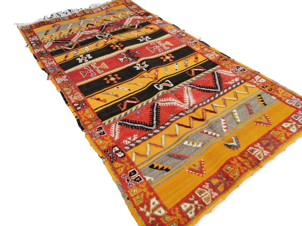 R224- Handmade Colourful Moroccan Berber Rug. Camel Wool Carpet- 8.2x4.2 ft 1250x130cm - Image 3