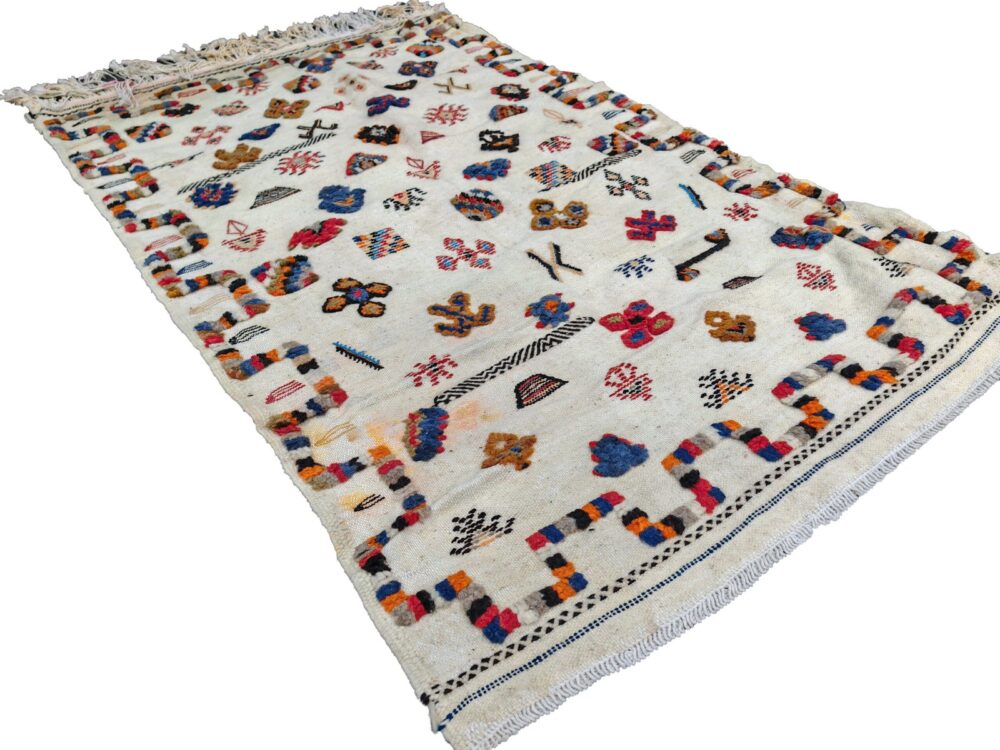 R-303- Handmade Colourful Moroccan Berber Rug. Camel Wool Carpet 160x97cm-5.2x3.9 ft cm - Image 3