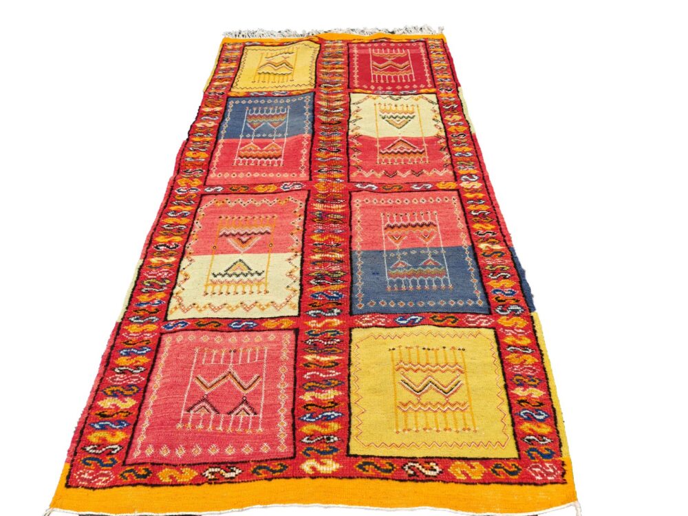 R302- Handmade Colourful Moroccan Berber Rug. Camel Wool Carpet-7.5×3.6 ft 230x110cm - Image 2