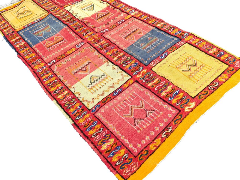 R302- Handmade Colourful Moroccan Berber Rug. Camel Wool Carpet-7.5×3.6 ft 230x110cm - Image 3