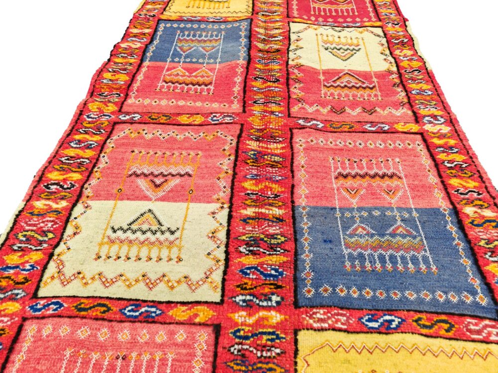 R302- Handmade Colourful Moroccan Berber Rug. Camel Wool Carpet-7.5×3.6 ft 230x110cm - Image 5