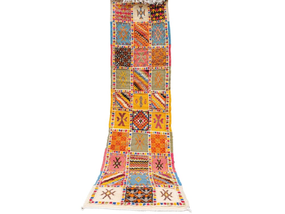 R188- Handmade Colourful Moroccan Runner. Camel Wool Carpet-8.5×4.7 ft 250x67cm