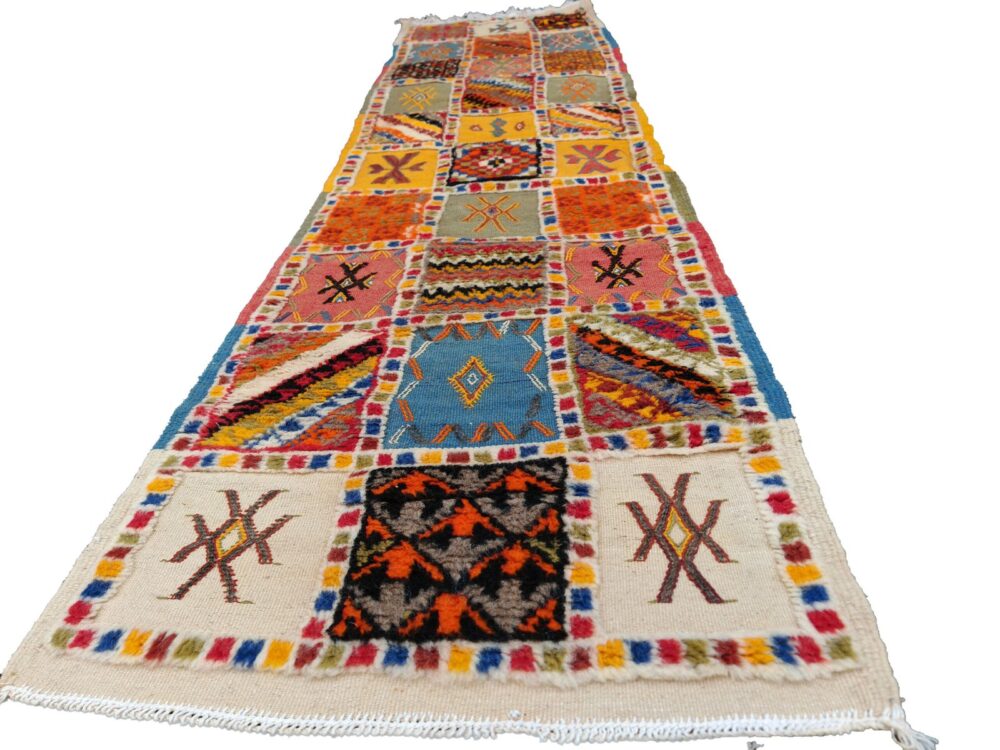 R188- Handmade Colourful Moroccan Runner. Camel Wool Carpet-8.5×4.7 ft 250x67cm - Image 2