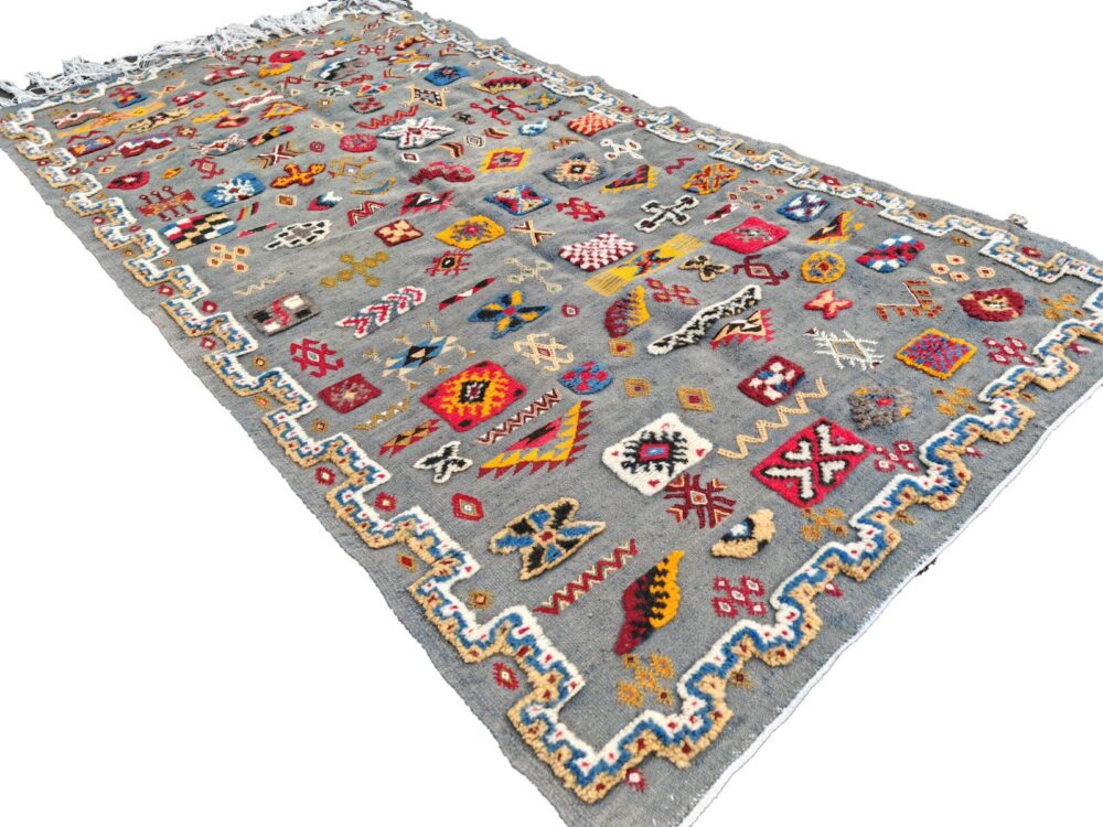 R187- Handmade Large Colourful Moroccan Berber Rug. Camel Wool Carpet-6.5×3.4 ft 200x105cm - Image 3