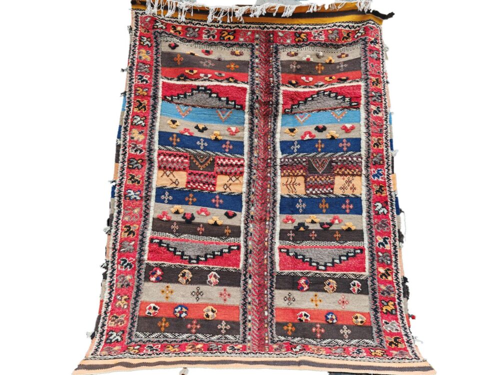 R289- Handmade Large Colourful Moroccan Berber Rug. Camel Wool Carpet-6.5×4.9 ft 200x150cm