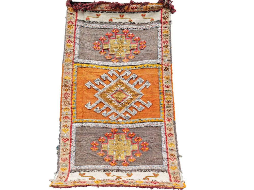 R-200 Handmade Large Colourful Moroccan Berber Rug. Camel Wool Carpet-6.2x3.6t ft 190x110cm