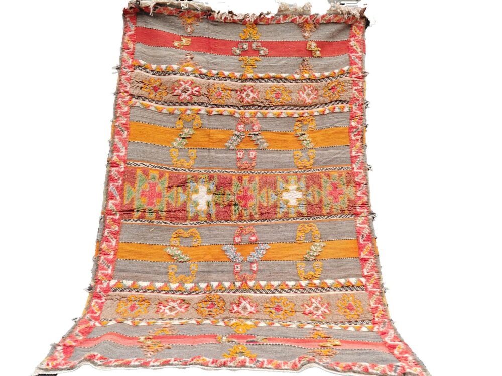 R186- Handmade Large Colourful Moroccan Berber Rug. Camel Wool Carpet-7.5×4.5 ft 230x140cm