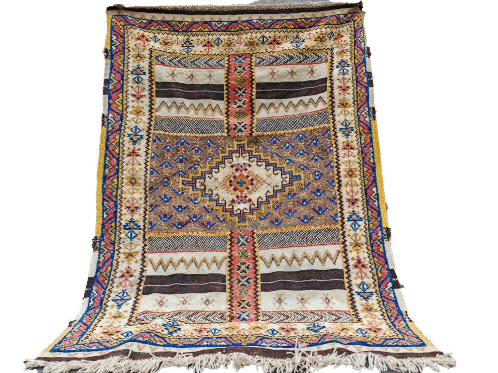 Handmade Vintage   Moroccan Berber Rug. Camel Wool Carpet-175x120cm