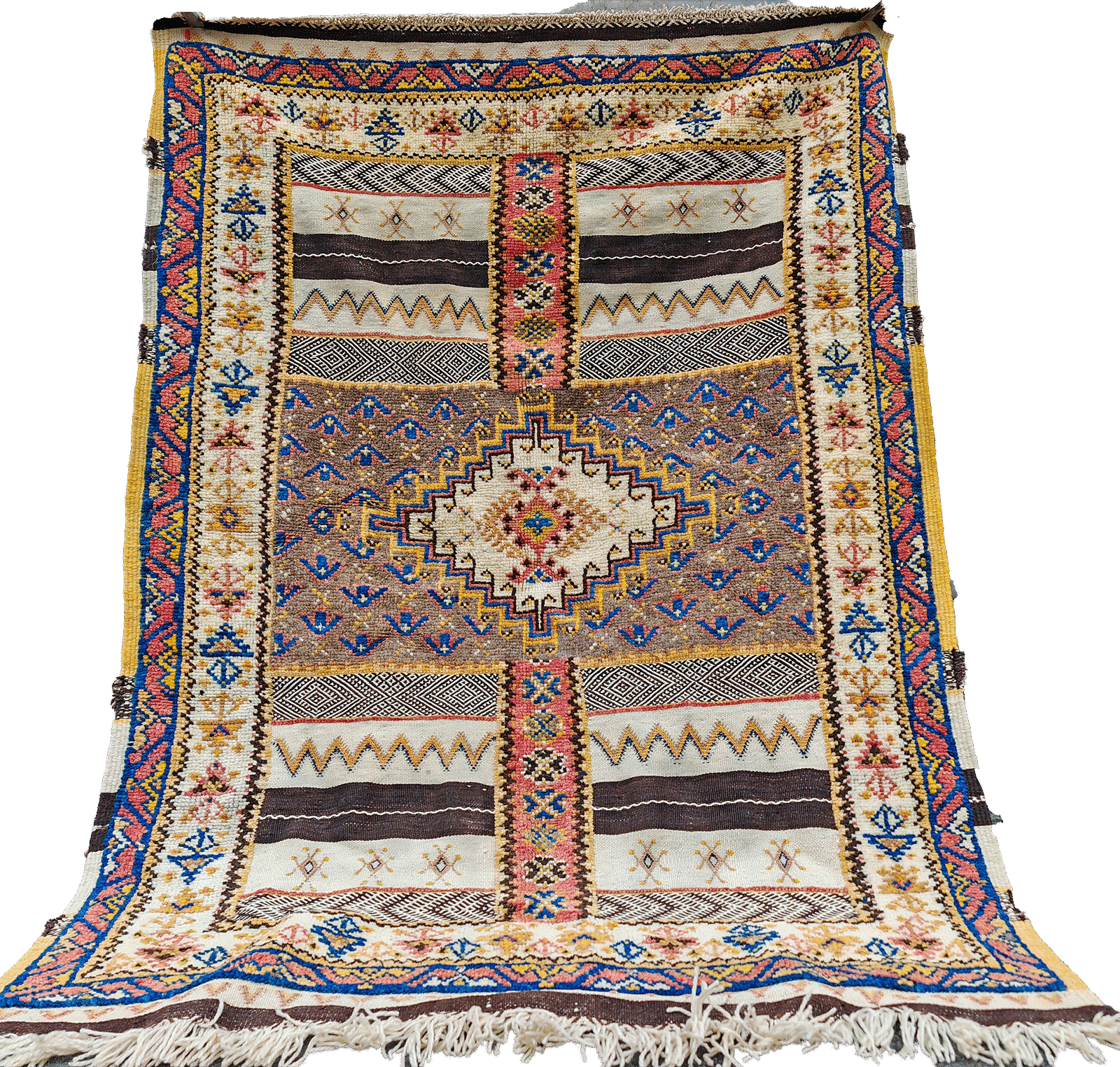 Handmade Vintage   Moroccan Berber Rug. Camel Wool Carpet-175x120cm