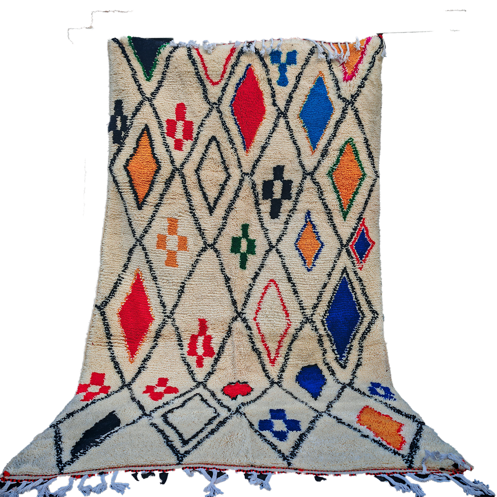 Cream Clourful Authentic Beni Ouarain  Moroccan Rug 100%wool =7.8x4.5ft // 240x140 cm