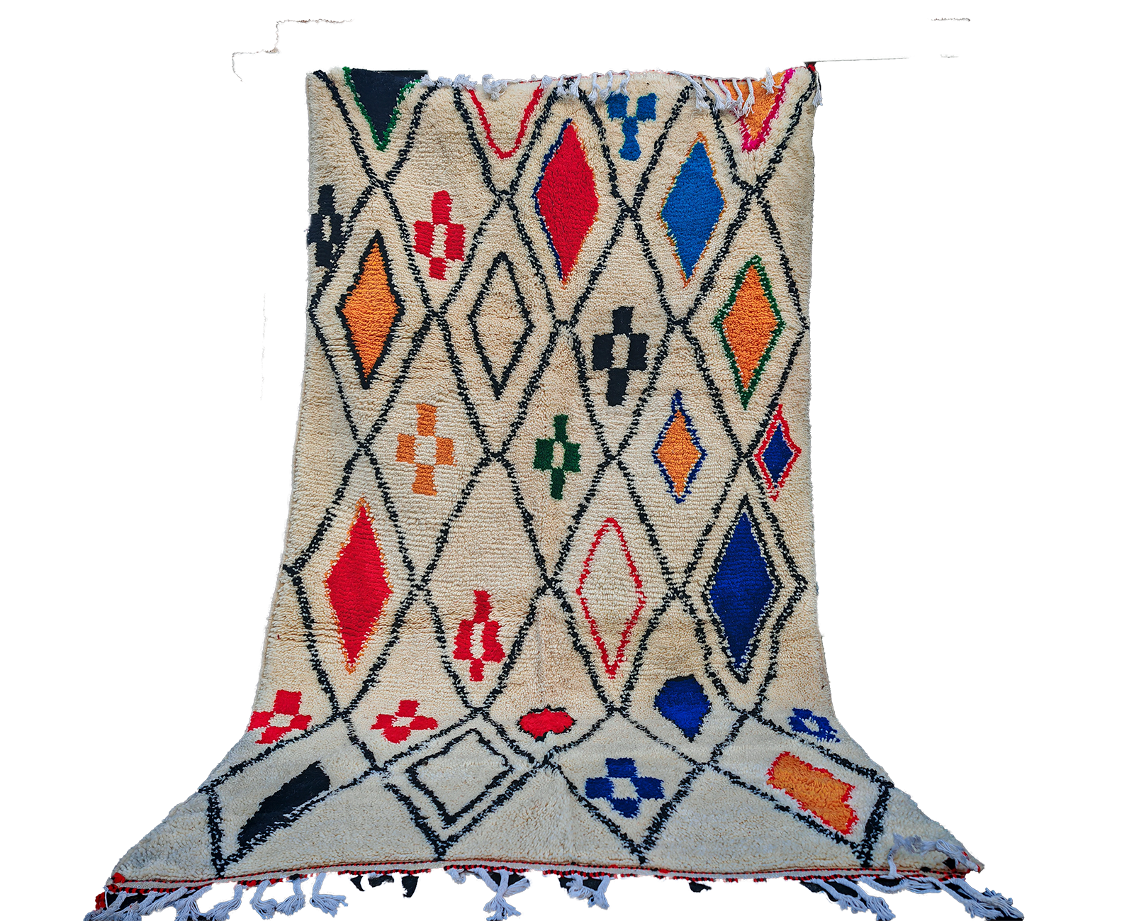 Cream Clourful Authentic Beni Ouarain  Moroccan Rug 100%wool =7.8x4.5ft // 240x140 cm