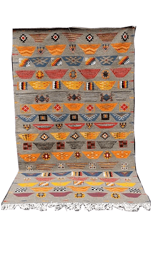 3- 2TL8.7x 5.11ft-Hand woven Moroccan Rug Camel Hair .Hand ebmroiderd 267x156 cm